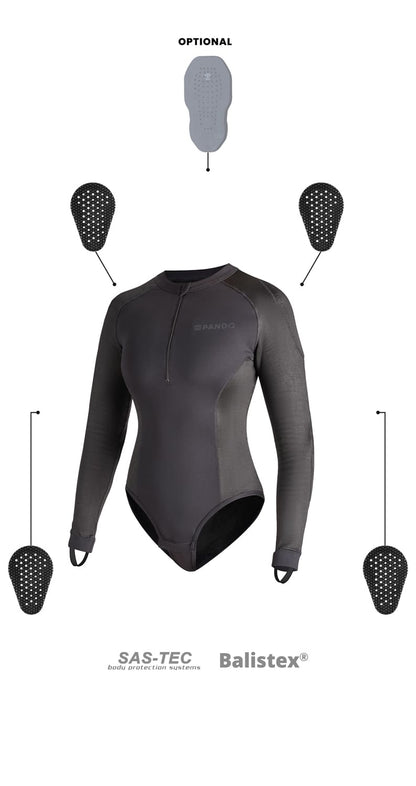 PANDO MOTO Shell WW Black 02 Women's Armored Body Suit - High Road Motorsports - Armored Body Suit - SHELL-WW-BLACK-02-XXS - Pando Moto